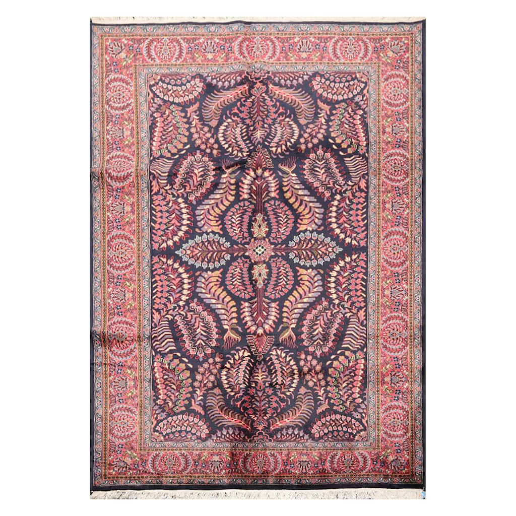 Hand Knotted Wool Sarouk Oriental Area Rug Navy Color (6x9) - 5' 11'' x 8' 11''