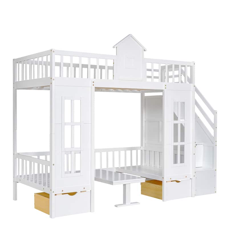 Twin-Over-Twin Bunk Bed with Changeable Table with 2 Drawers
