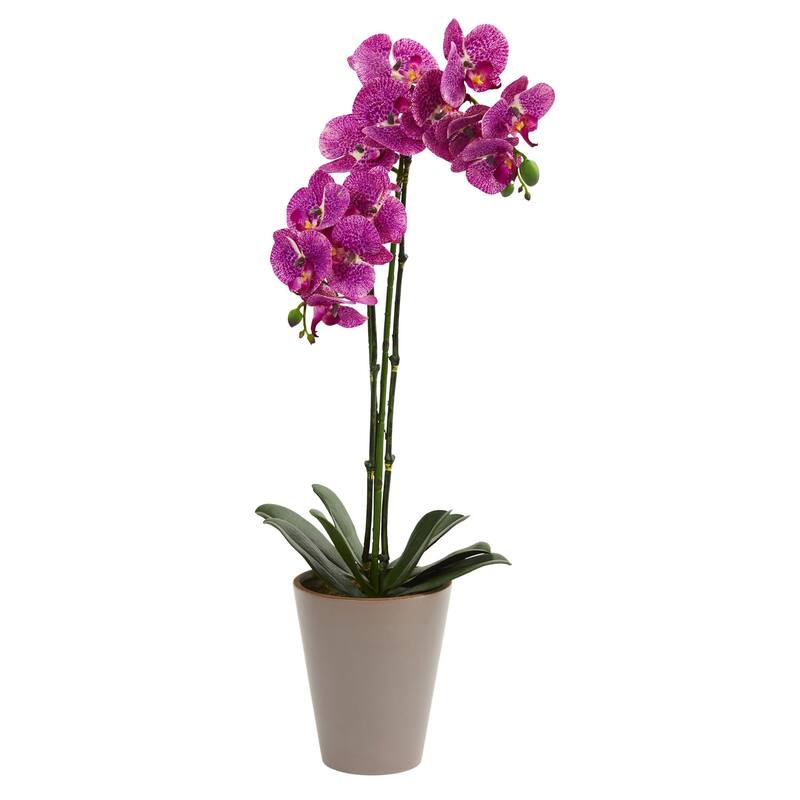 Artificial Lily Arrangement with Vase Faux Palm Decor Home Accent Elegant Tabletop Display Long Lasting Beauty - Purple - 24