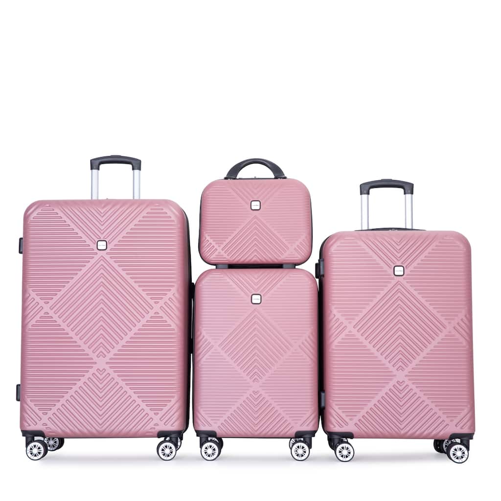 4-Piece, Luggage Sets, Lightweight Luggage with 360 ° Aircraft Wheels and Adjustable Handle, for Boarding Travel, Pink