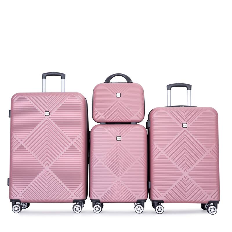 Stylish Luggage Lightweight Luggage, 4-Piece Set with Spinner Wheels and Cosmetic Case, for Boarding and Travel - Pink