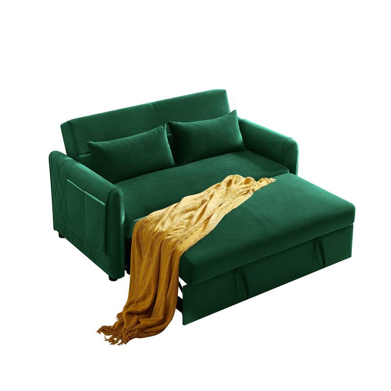 59.5" Modern Convertible Sofa Bed with 2 Detachable Arm Pockets, Velvet Loveseat Sofa with Pull Out Bed