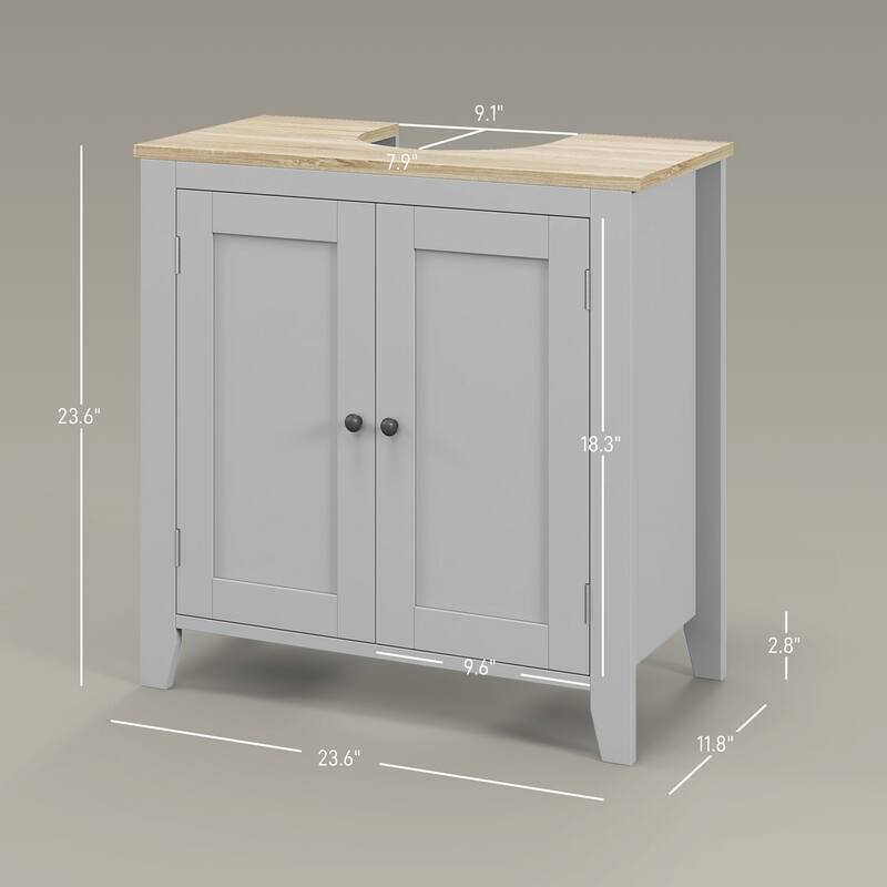Kleankin Gray Pedestal Sink Storage Cabinet Bathroom Cabinet with U-Shape and Adjustable Internal Shelf