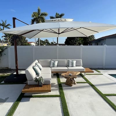 PURPLE LEAF 9/10/11ft Square 09x12ft Rectangle Wood Pattern Patio Cantilever Umbrella with Base