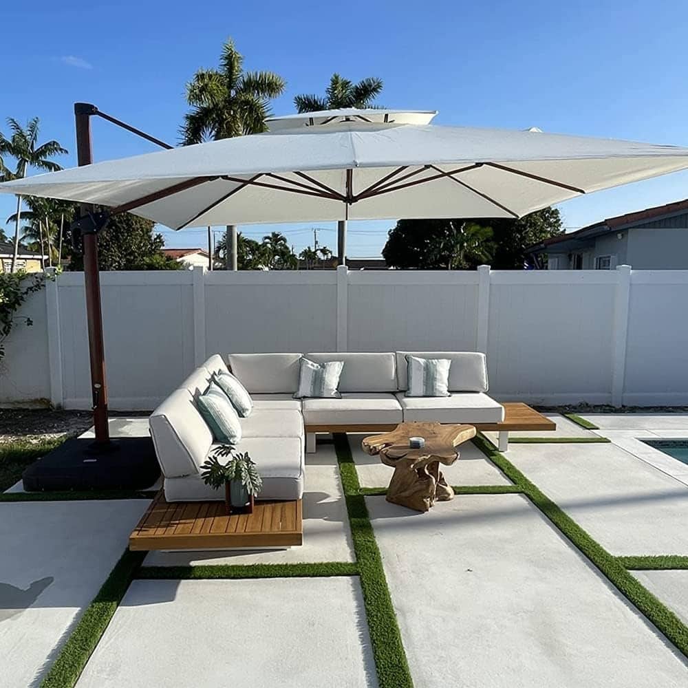 PURPLE LEAF 9/10/11ft Square 09x12ft Rectangle Wood Pattern Patio Cantilever Umbrella with Base