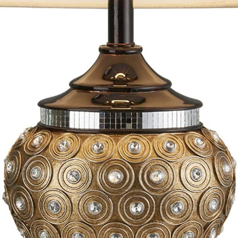 Stylish Gold Table Lamp with Bejeweled Accents and Fabric Shade - 17" x 17" x 28.75"