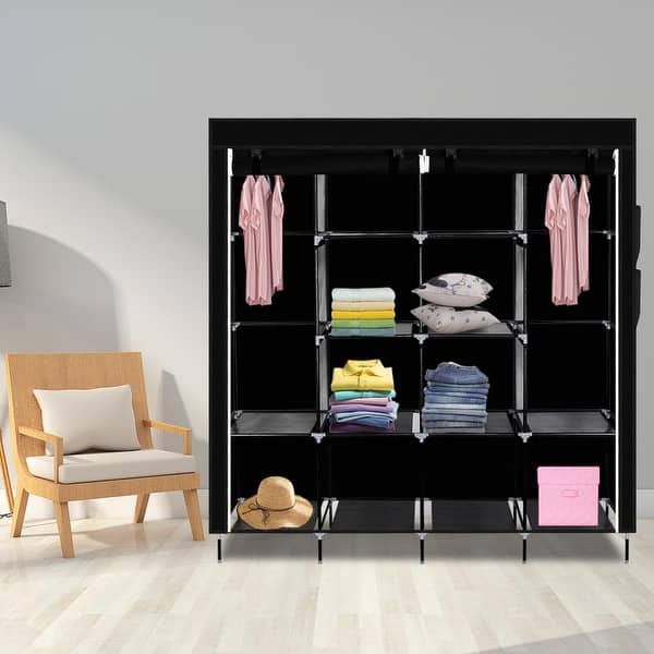 Ktaxon 53 Portable Closet Storage Organizer Wardrobe Clothes Rack With  Shelves,Blue - ktaxon