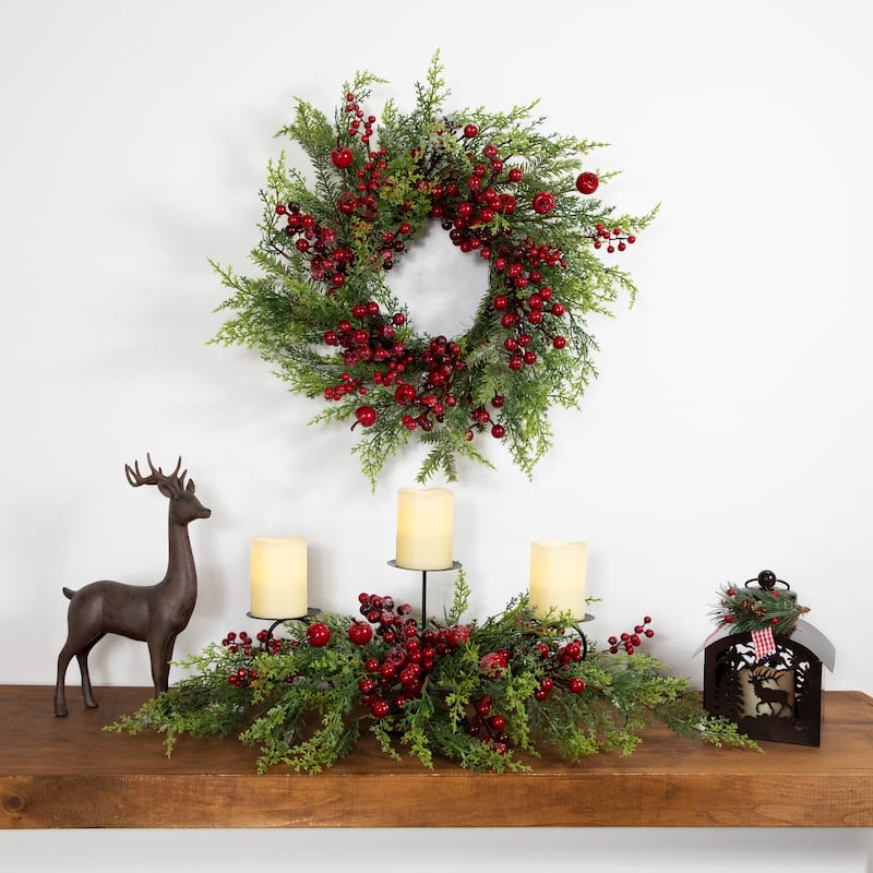 Frosted Berry and Crabapple Artificial Cedar and Pine Christmas Wreath - 24" - Unlit