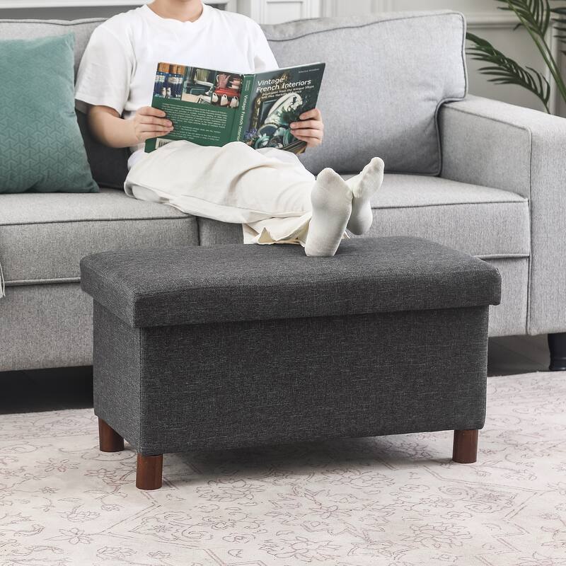 Adeco 30 Inches Storage Ottoman Bench for Living Room