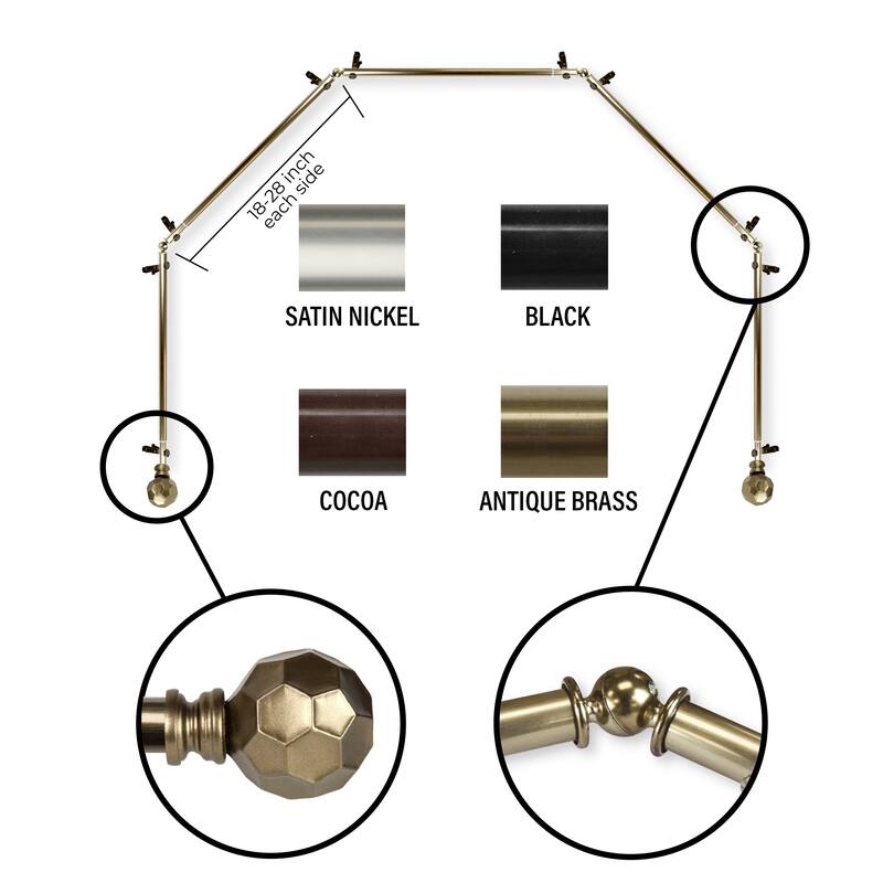 InStyleDesign 13/16" Finley 5-Sided Bay Window Curtain Rod (18-28 inch each side) - Antique Brass