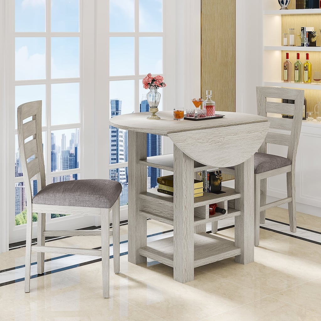 Javlergo Dining Table Set Drop Leaf Kitchen Table and Chairs Set Counter Height Kitchen Island Table Set with Storage