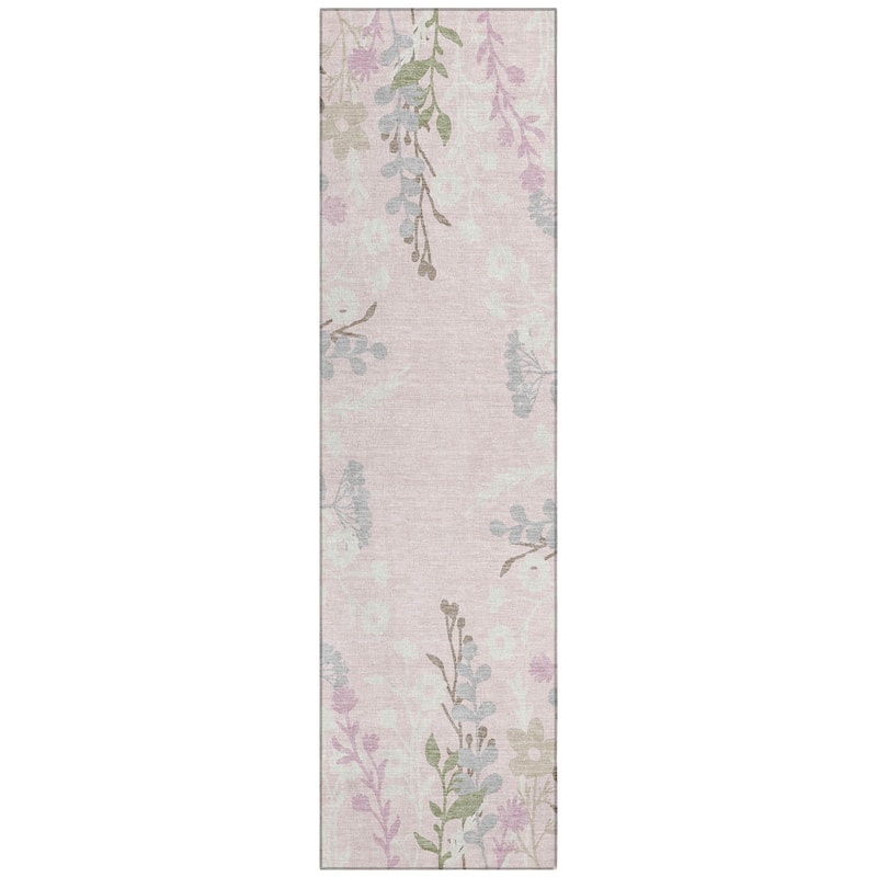 Machine Washable Indoor/ Outdoor Floral Border Chantille Rug