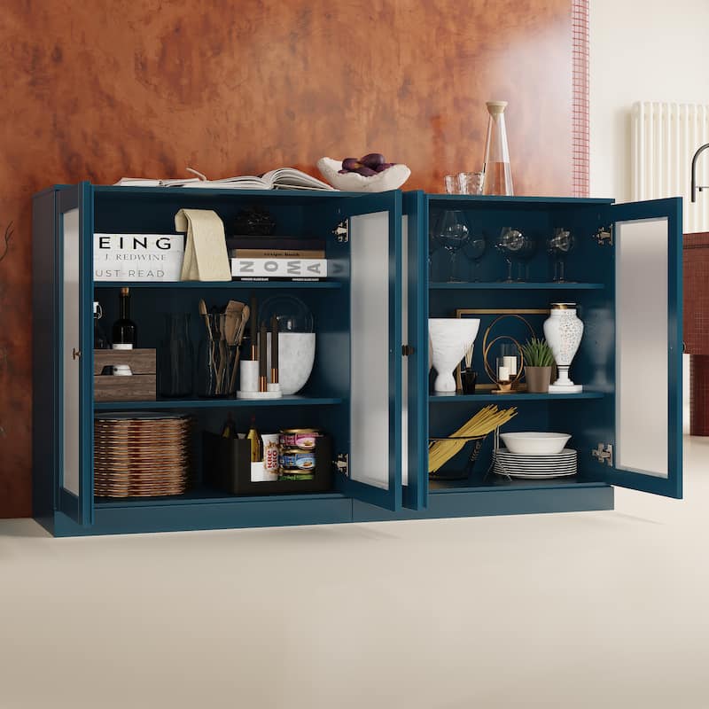 Palace Imports 100% Solid Wood 64" Sideboard with Frosted Glass Doors and Adjustable Shelves