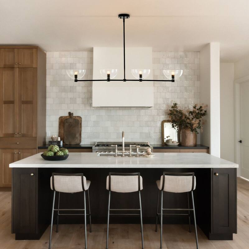 4-Light Modern Simple Bowl Design Linear Pendant Light for Kitchen Island