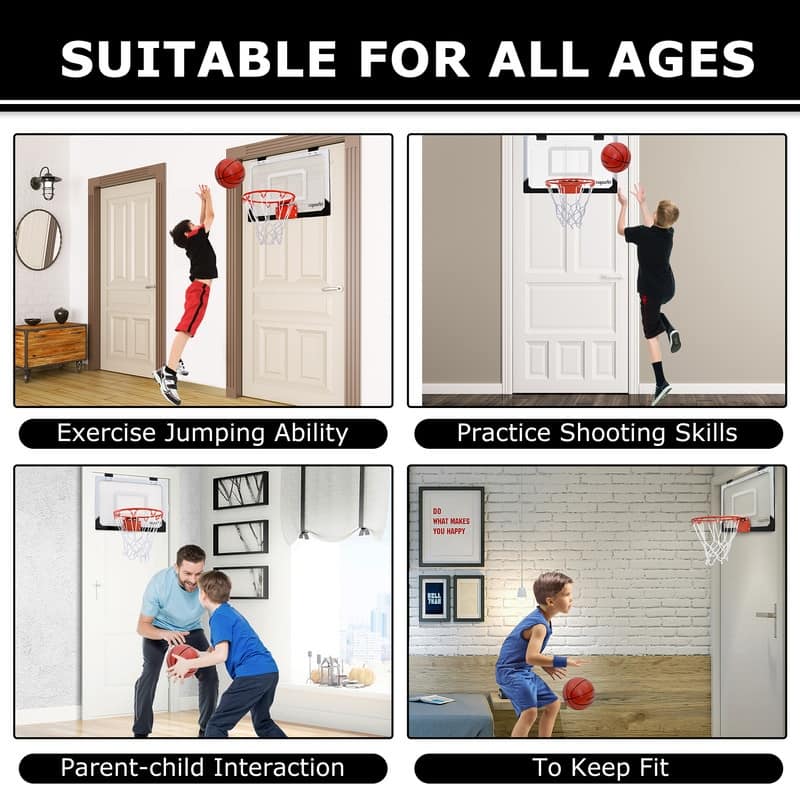 Mini Indoor Basketball Hoop Backboards for Teens & Adults, Mini Hoop for Kids with 4 Balls & Pump