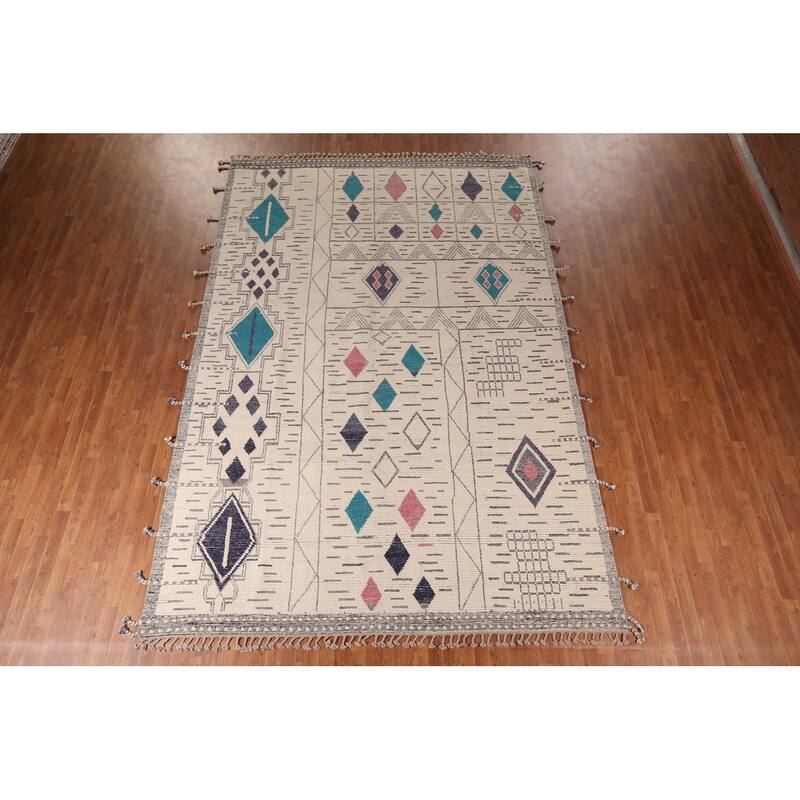 All-Over Geometric Moroccan Oriental Area Rug Handmade Wool Carpet - 8'9"x 13'1"