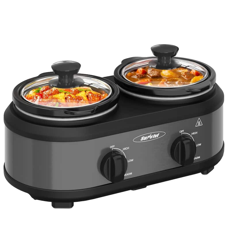 Dual Slow Cooker, Buffet Servers and Warmer, Gray