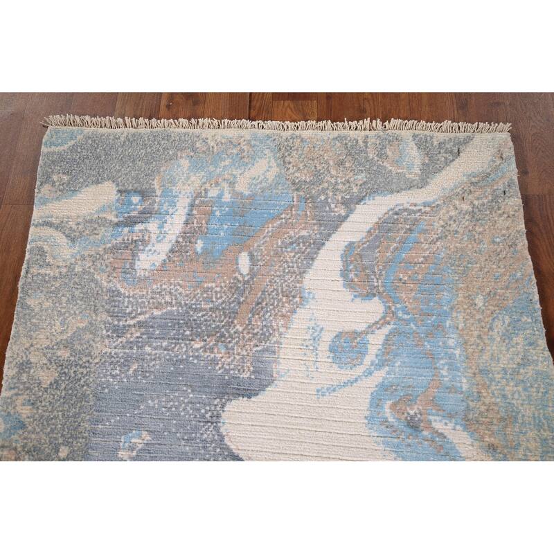 Striped Modern Abstract Foyer Rug Hand-Knotted Wool Carpet - 2'8" x 4'11"