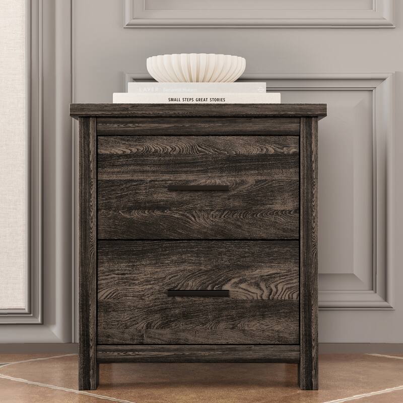 4-Piece Queen Bedroom Set - Storage Headboard with Charging, 2 Nightstands & 5-Drawer Dresser