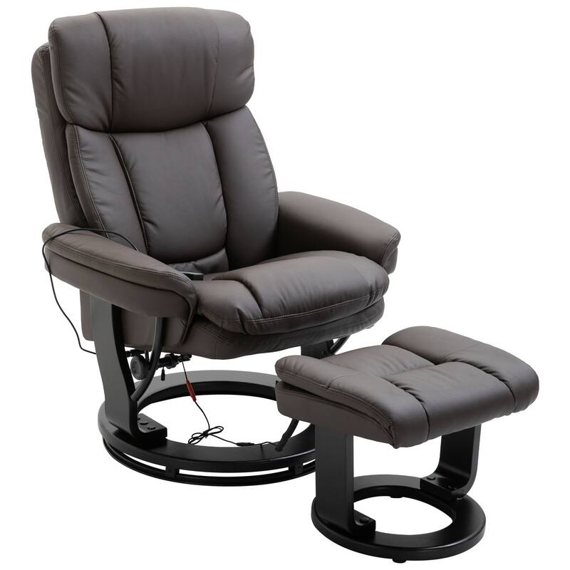 PU Leather Swivel High Back Armchair with Footstool