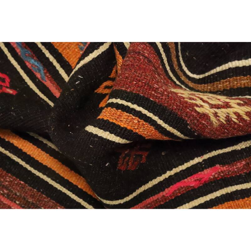 Hand Woven Oriental 100% Wool Carpet Southwestern Tribal Multi-Colored Kilim Runner Rug - 12' 5'' X 4' 3''