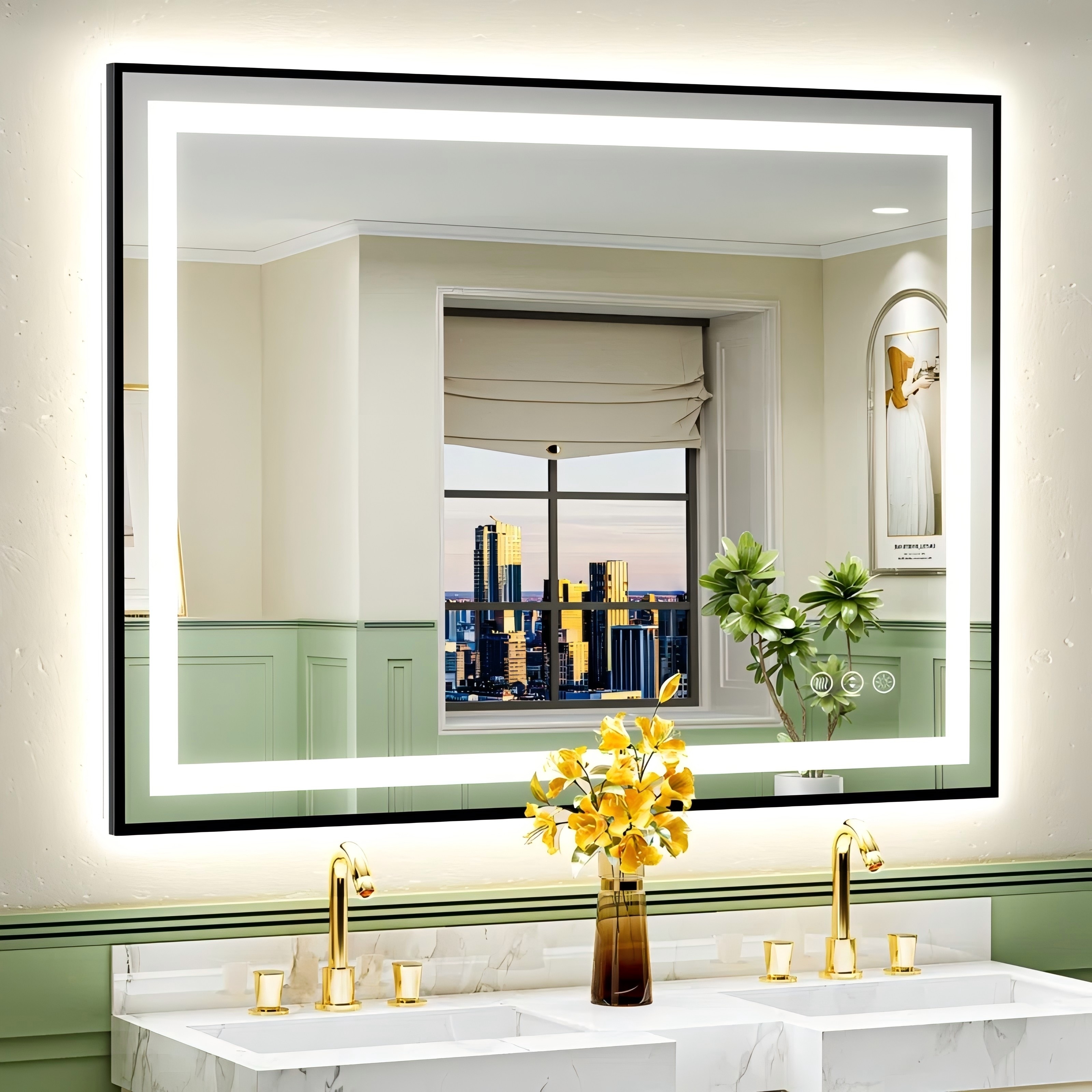 Framed Front & Back LED Lighted Anti-Fog Tempered Glass Wall Bathroom Vanity Mirror,3 Years Warranty & ETL Certification