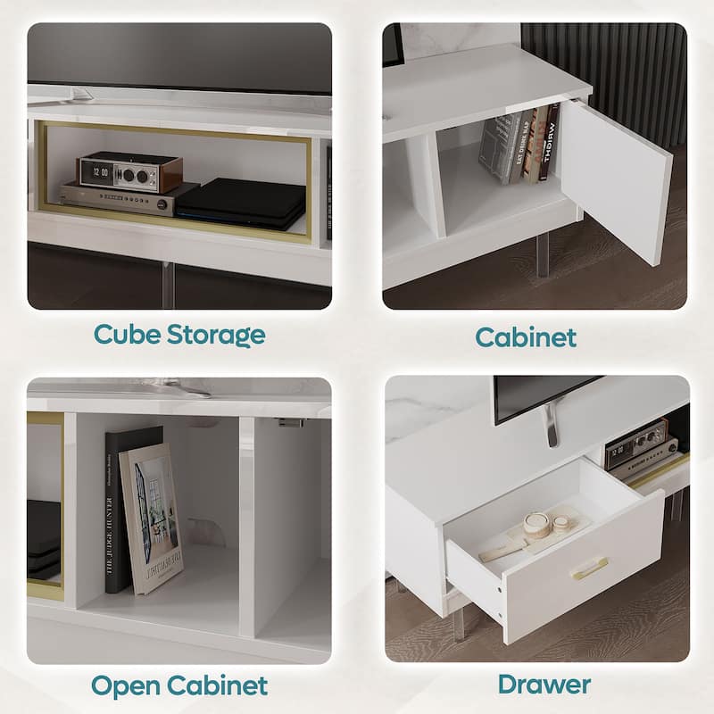 High Gloss LED TV Stands Modern Entertainment Center for 85" TV with Drawer - 80 inches