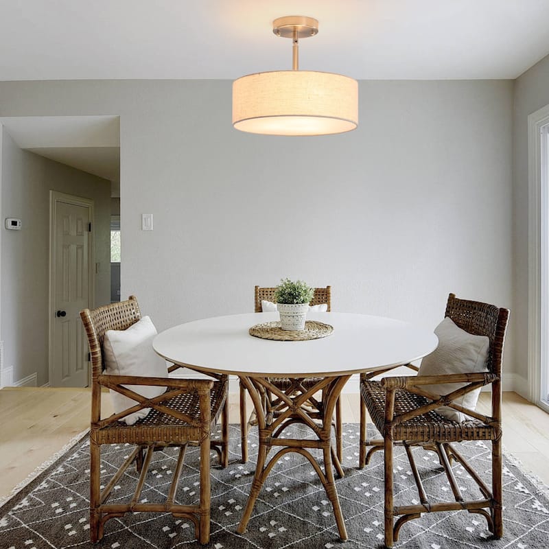 3-Light Classic Hanging Semi Flush Mount Ceiling Light Fixture with Rattan Cover for Kitchen Island