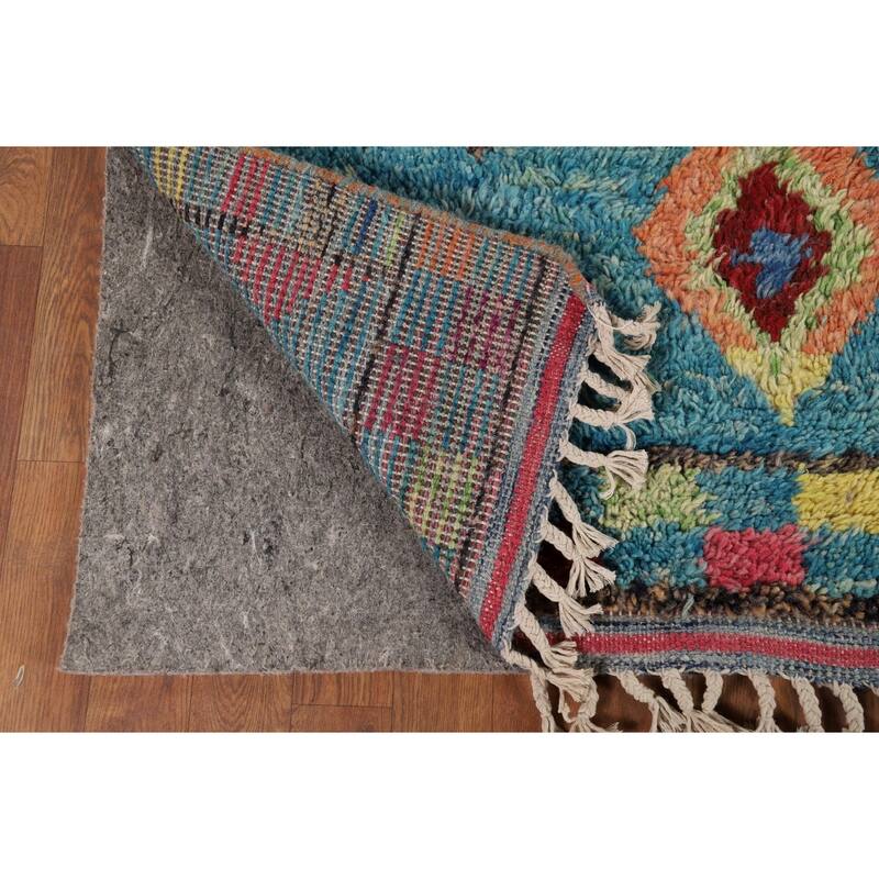Light Blue Plush Moroccan Oriental Area Rug Handmade Wool Carpet - 7'8" x 10'5"
