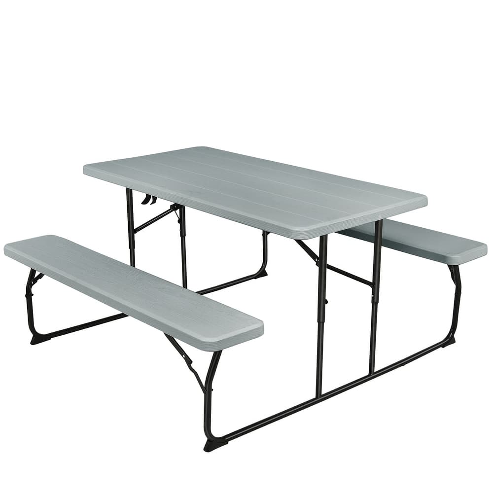 Gymax Folding Picnic Table & Bench Set for Camping BBQ w/ Steel Frame
