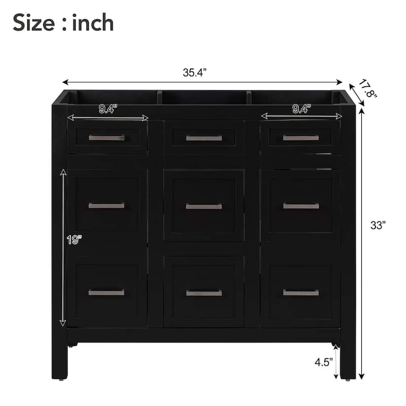 36" Bathroom Vanity Cabinet with 4 Drawers 2 Doors