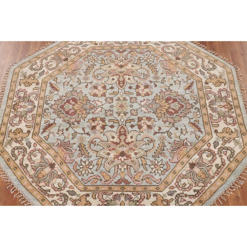 Heriz-Serapi Oriental Octagon Area Rug Handmade Wool Carpet - 6'0" x 5'11"