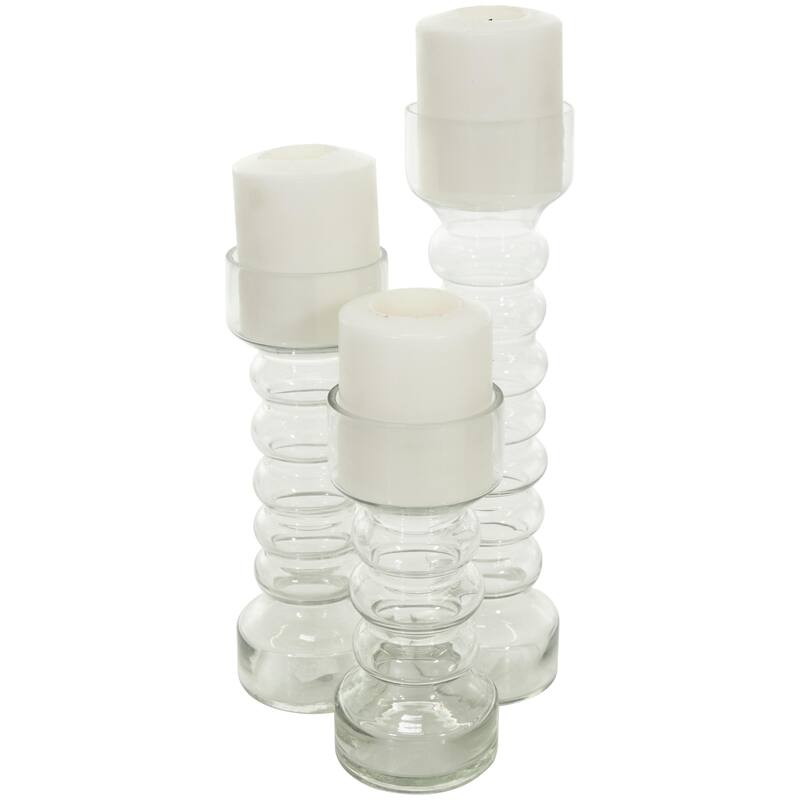 Glass Bubble Pillar Decorative Candle Holder - Set of 3 Yellow, Green, Clear - Roche River Decor