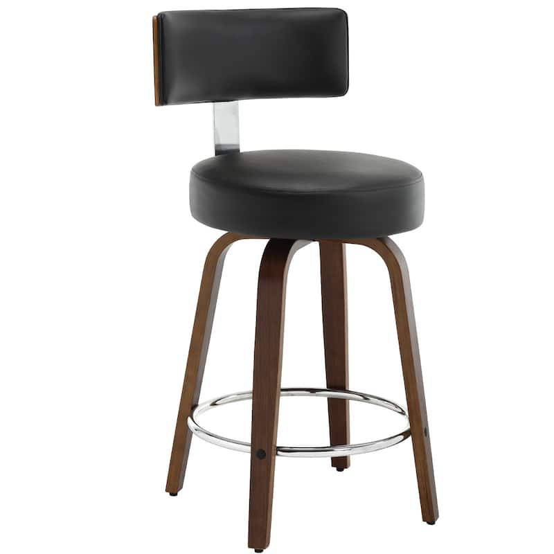 Faux Leather Upholstered Swivel Counter/ Bar Stools Set of 1/2/4 - Single - Black - Counter Height