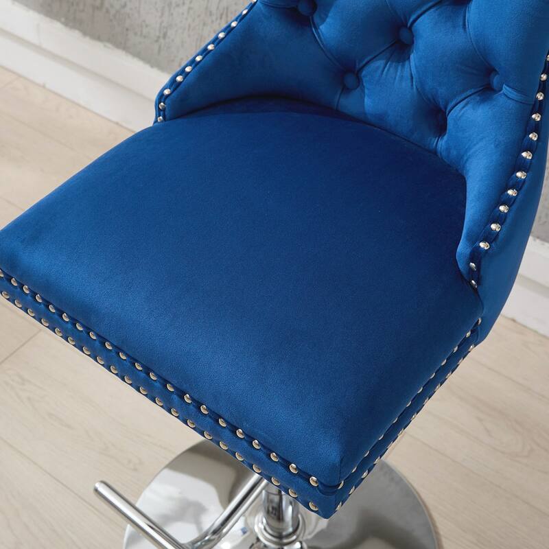 2PCS Swivel Adjustable Height Tufted Bar Stools With Silver Leg
