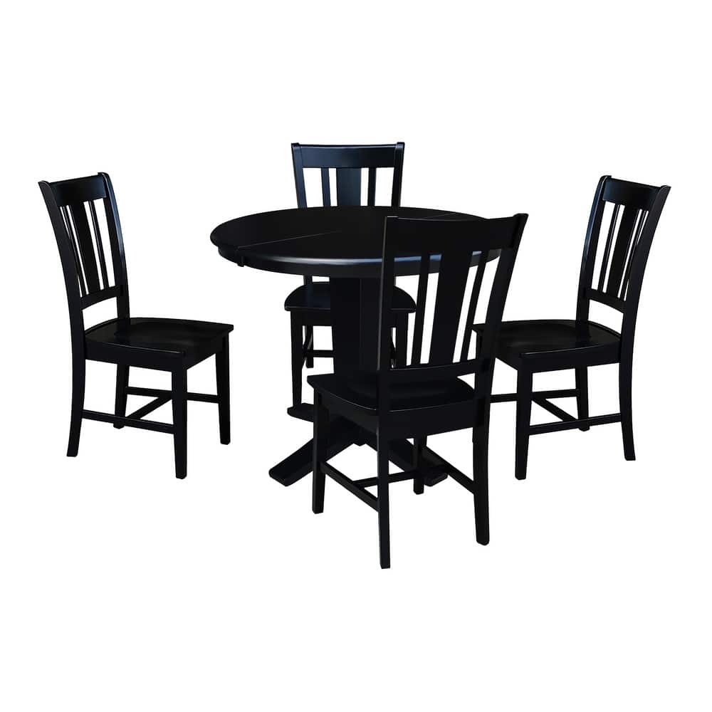 36 in Round Extension Dining Table with 12 in Leaf and Dining Chairs