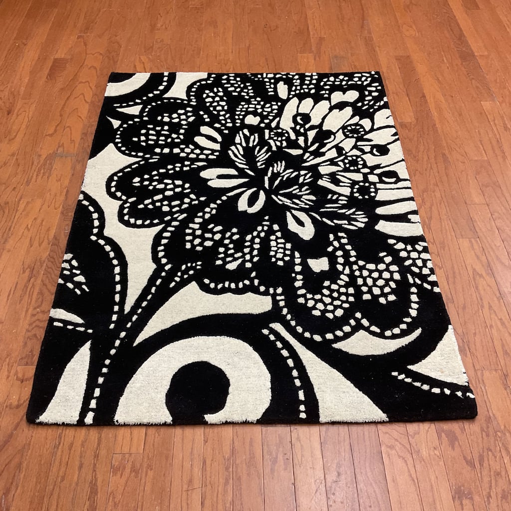 HERAT ORIENTAL Handmade Floral-Lace Graphic Wool Rug