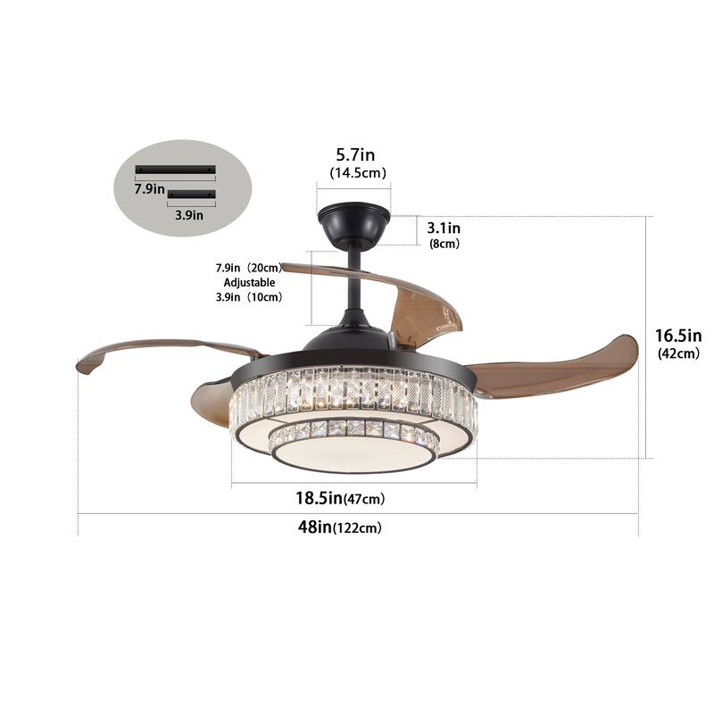 42" 48'' Smart Retractable White Ceiling Fan Light with Remote and APP Control