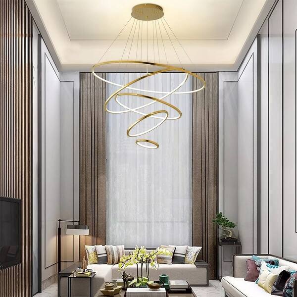 slide 2 of 3, 5-Rings LED Chandelier Ceiling Lamp Remote Lighting Pendant - 39" x 118"