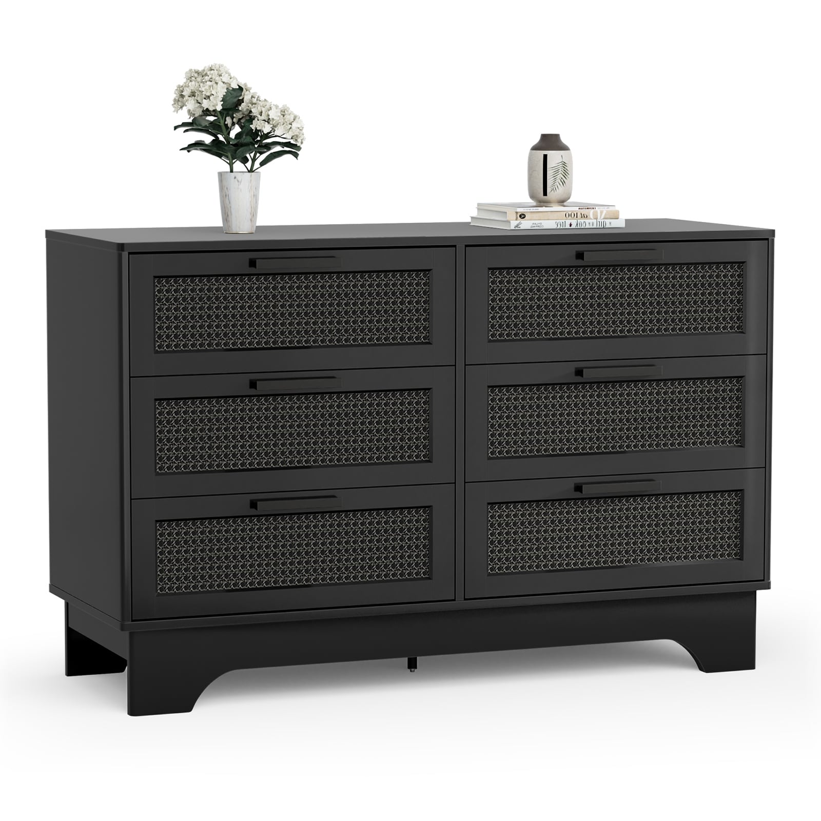 Anmytek Modern Black 6-Drawer Double Dresser for Bedroom Wood Rattan Chest of Drawers - Overstock - 40559438 Anmytek Modern Black 6-Drawer Double Dresser for Bedroom Wood Rattan Chest of Drawers - Overstock - 40559438