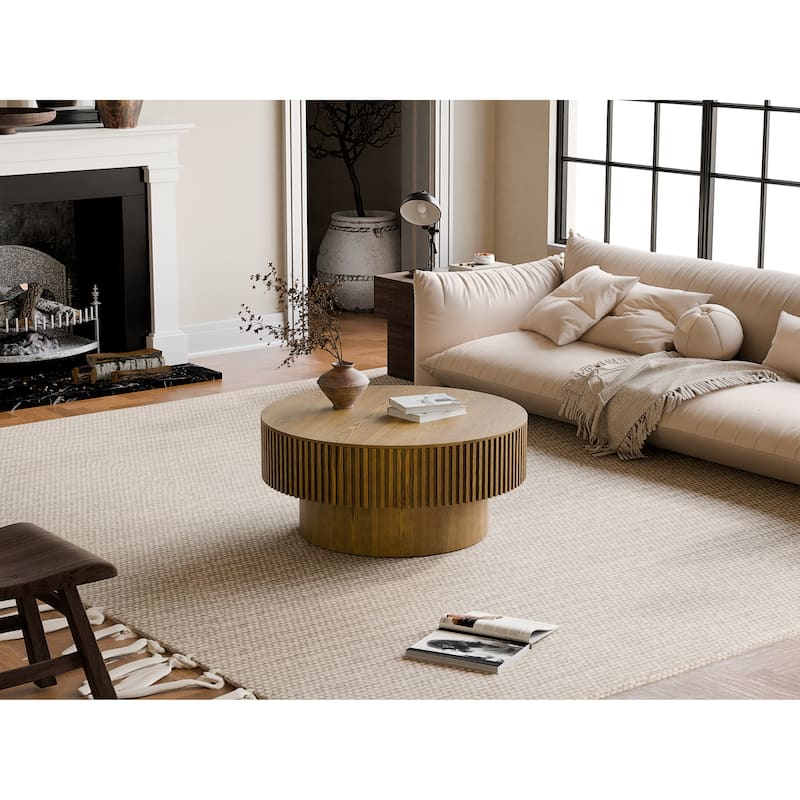 Modern 31.5" Round Coffee Table with Storage Solid Wood Veneer for Living Room and Bedroom Use