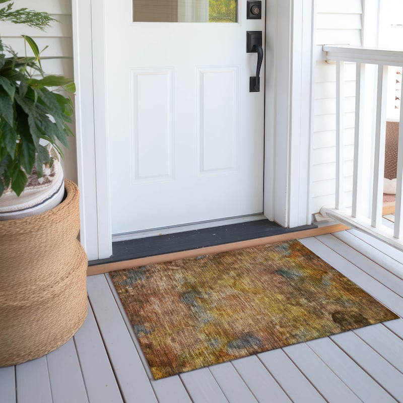 Machine Washable Indoor/ Outdoor Abstract Contemporary Chantille Rug - Copper - 1'8" x 2'6"