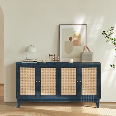 Modern Rattan Buffet Sideboard with Adjustable Shelves & MDF Console Cabinet for Living Room