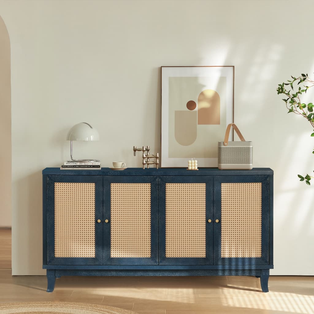 Modern Rattan Buffet Sideboard with Adjustable Shelves & MDF Console Cabinet for Living Room