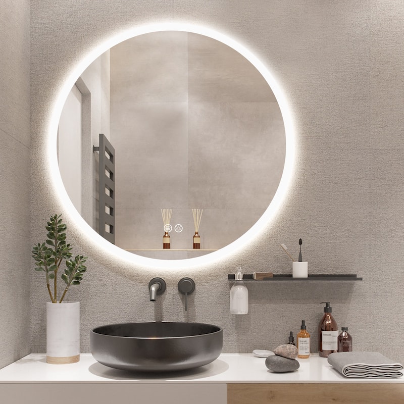 KIOTEE Super Bright Round LED Lighted Anti-Fog Tempered Glass Bathroom Vanity Mirror with ETL and 3-Year Warranty - 24x24