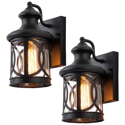 2-Pack 1-Light Matte Black Outdoor Wall Lantern
