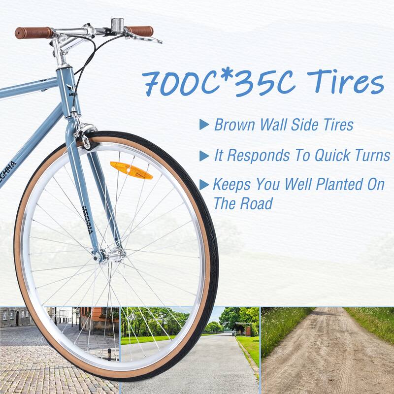 Single-Speed 700C Road Bike for Men and Women, Retro Style Steel Frame with Caliper Brakes