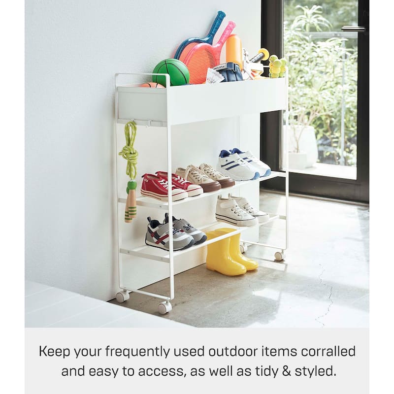 Yamazaki Home Entryway Storage Cart, Steel, Holds 6 pairs of shoes, Wheels - L 8.66 x W x H 29.33 inches