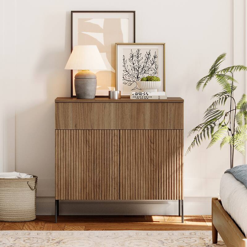 Modern Wood 31.5" Dresser With Reeded Design, Minimalist Dresser Organizer Storage - Walnut - 1-drawer