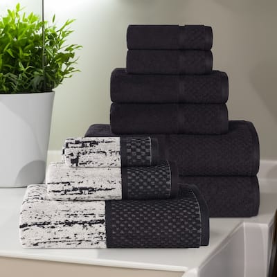 Superior Lodie Cotton Jacquard Solid and Two-Toned 9 Piece Towel Set